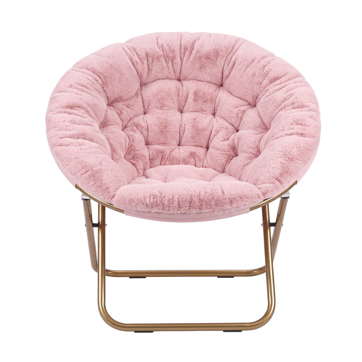 Oversized Foldable Plush Saucer Chair with Gold Frame - Pink - Furniture > Bar Stools & Chairs > Arm Chairs & Recliners - Rivercity House & Home Co. (ABN 18 642 972 209) - Affordable Modern Furniture Australia