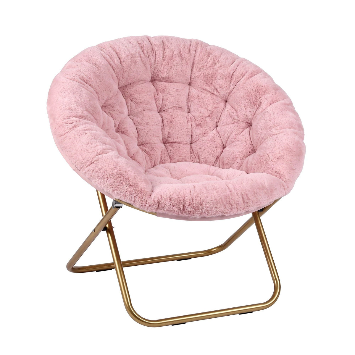 Oversized Foldable Plush Saucer Chair with Gold Frame - Pink - Furniture > Bar Stools & Chairs > Arm Chairs & Recliners - Rivercity House & Home Co. (ABN 18 642 972 209) - Affordable Modern Furniture Australia