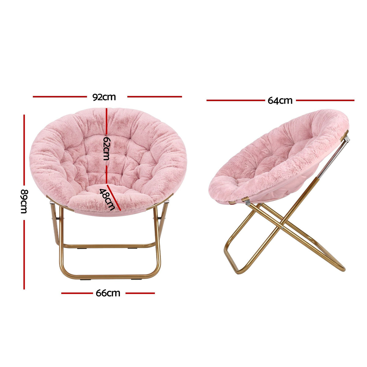 Oversized Foldable Plush Saucer Chair with Gold Frame - Pink - Furniture > Bar Stools & Chairs > Arm Chairs & Recliners - Rivercity House & Home Co. (ABN 18 642 972 209) - Affordable Modern Furniture Australia
