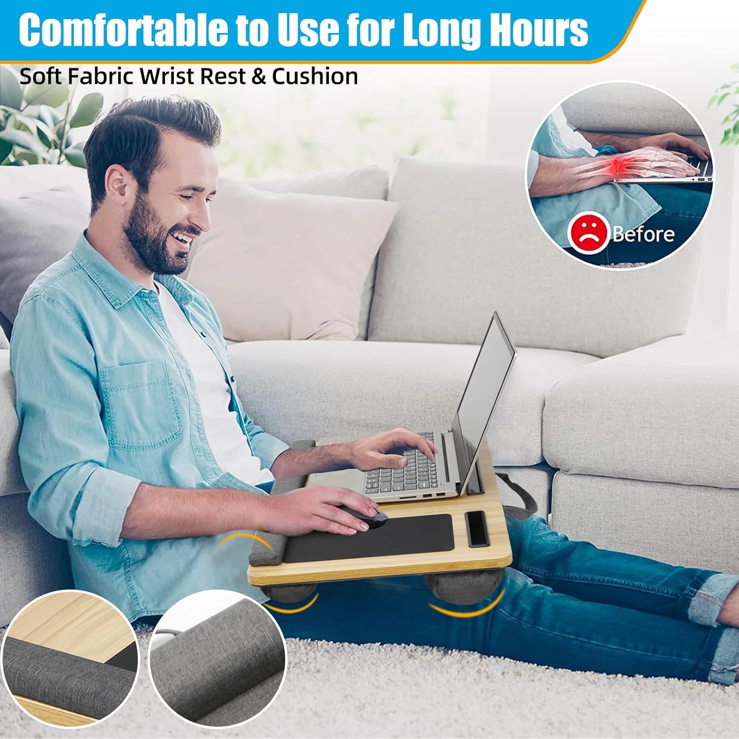 Oversized Portable Lap Desk with Cushion,Mouse Pad, Tablet and Phone Holder which Fits Up to 17 Inch Laptops for Bed or Sofa (Black) - Home & Garden > Home Office Accessories > Desk Accessories - Rivercity House & Home Co. (ABN 18 642 972 209) - Affordable Modern Furniture Australia
