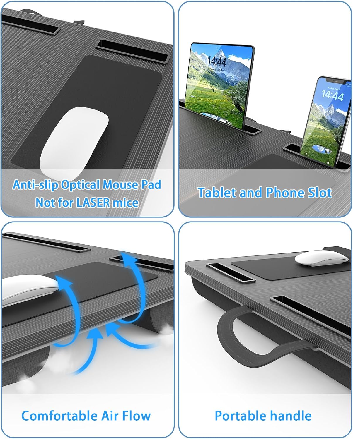 Oversized Portable Lap Desk with Cushion,Mouse Pad, Tablet and Phone Holder which Fits Up to 17 Inch Laptops for Bed or Sofa (Black) - Home & Garden > Home Office Accessories > Desk Accessories - Rivercity House & Home Co. (ABN 18 642 972 209) - Affordable Modern Furniture Australia