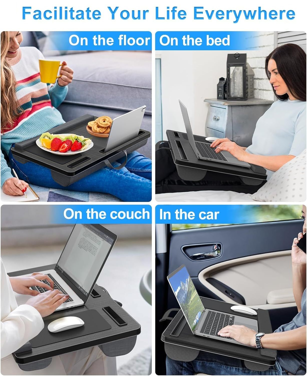 Oversized Portable Lap Desk with Cushion,Mouse Pad, Tablet and Phone Holder which Fits Up to 17 Inch Laptops for Bed or Sofa (Black) - Home & Garden > Home Office Accessories > Desk Accessories - Rivercity House & Home Co. (ABN 18 642 972 209) - Affordable Modern Furniture Australia
