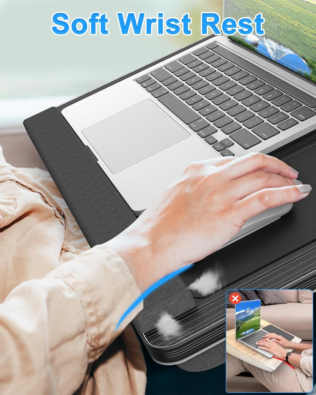 Oversized Portable Lap Desk with Cushion,Mouse Pad, Tablet and Phone Holder which Fits Up to 17 Inch Laptops for Bed or Sofa (Black) - Home & Garden > Home Office Accessories > Desk Accessories - Rivercity House & Home Co. (ABN 18 642 972 209) - Affordable Modern Furniture Australia