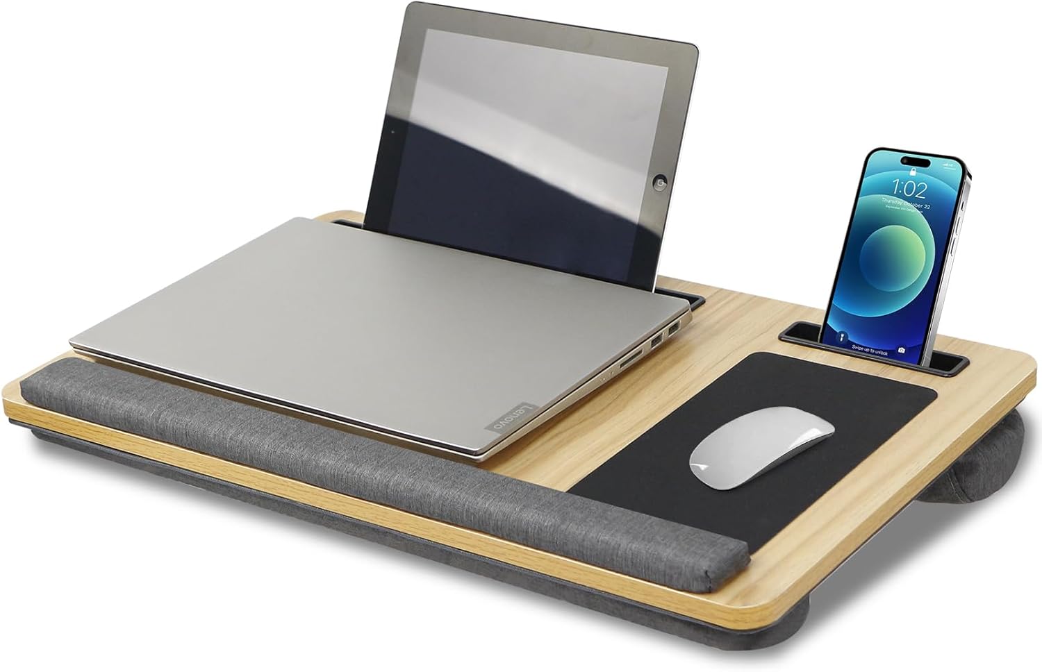 Oversized Portable Lap Desk with Cushion,Mouse Pad, Tablet and Phone Holder which Fits Up to 17 Inch Laptops for Bed or Sofa (Brown) - Home & Garden > Home Office Accessories > Desk Accessories - Rivercity House & Home Co. (ABN 18 642 972 209) - Affordable Modern Furniture Australia