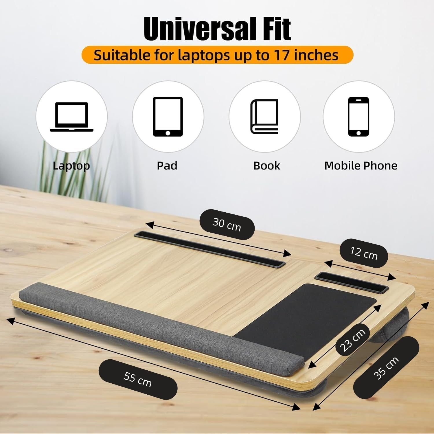 Oversized Portable Lap Desk with Cushion,Mouse Pad, Tablet and Phone Holder which Fits Up to 17 Inch Laptops for Bed or Sofa (Brown) - Home & Garden > Home Office Accessories > Desk Accessories - Rivercity House & Home Co. (ABN 18 642 972 209) - Affordable Modern Furniture Australia