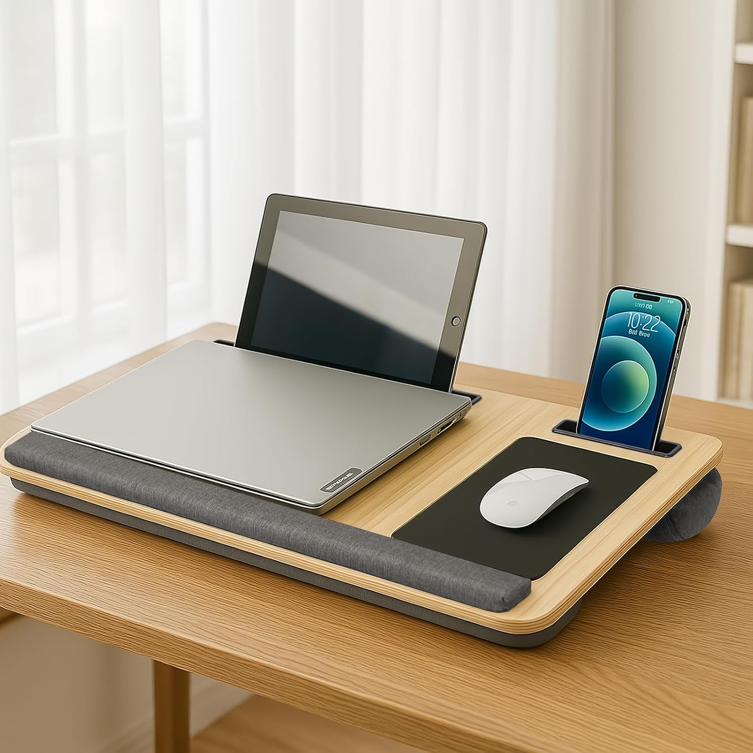 Oversized Portable Lap Desk with Cushion,Mouse Pad, Tablet and Phone Holder which Fits Up to 17 Inch Laptops for Bed or Sofa (Brown) - Home & Garden > Home Office Accessories > Desk Accessories - Rivercity House & Home Co. (ABN 18 642 972 209) - Affordable Modern Furniture Australia