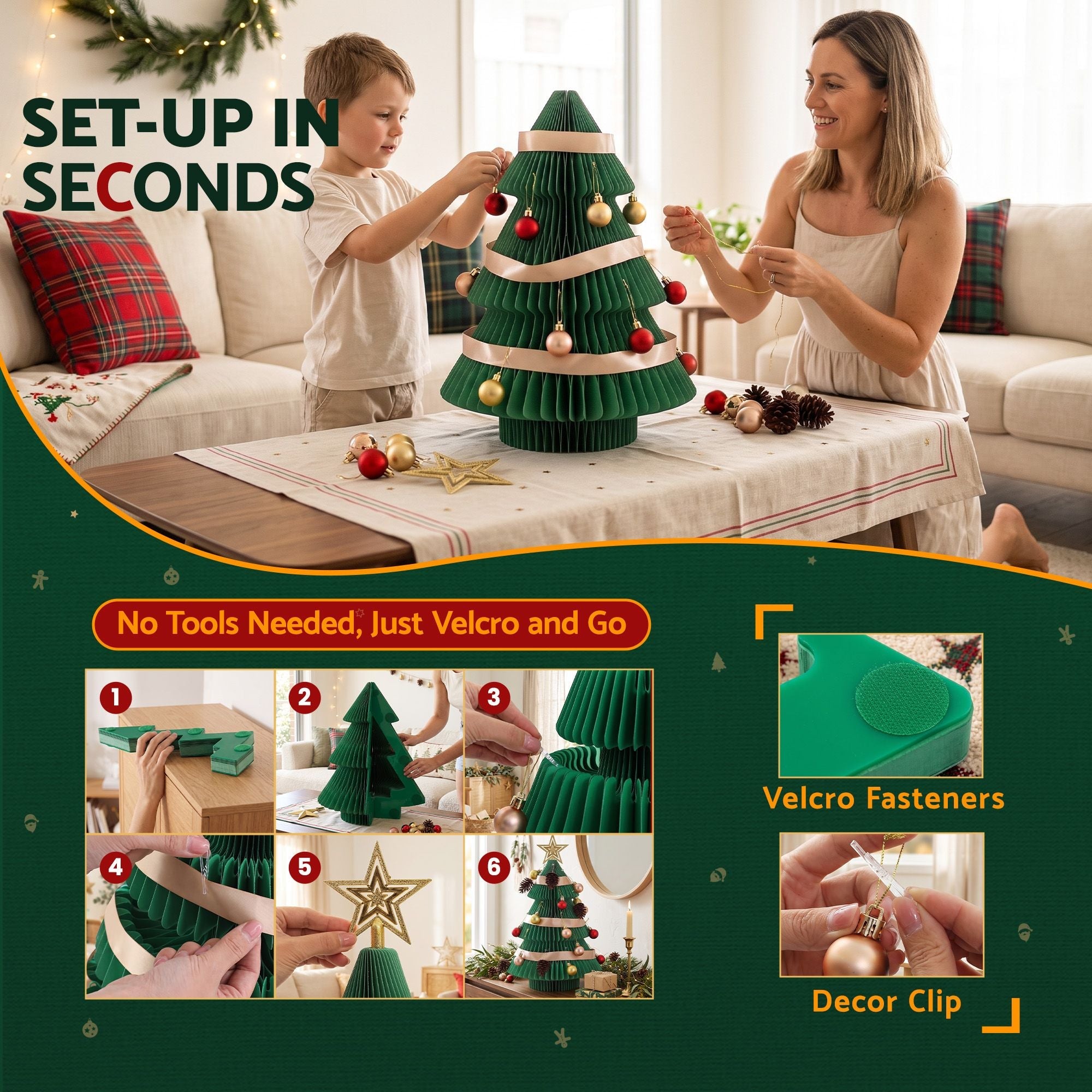 Paper Christmas Tree 47CM w/ Star Topper Xmas Decor Tabletop Green DIY Ornament Set - Occasions > Christmas > Christmas Trees - Rivercity House & Home Co. (ABN 18 642 972 209) - Affordable Modern Furniture Australia