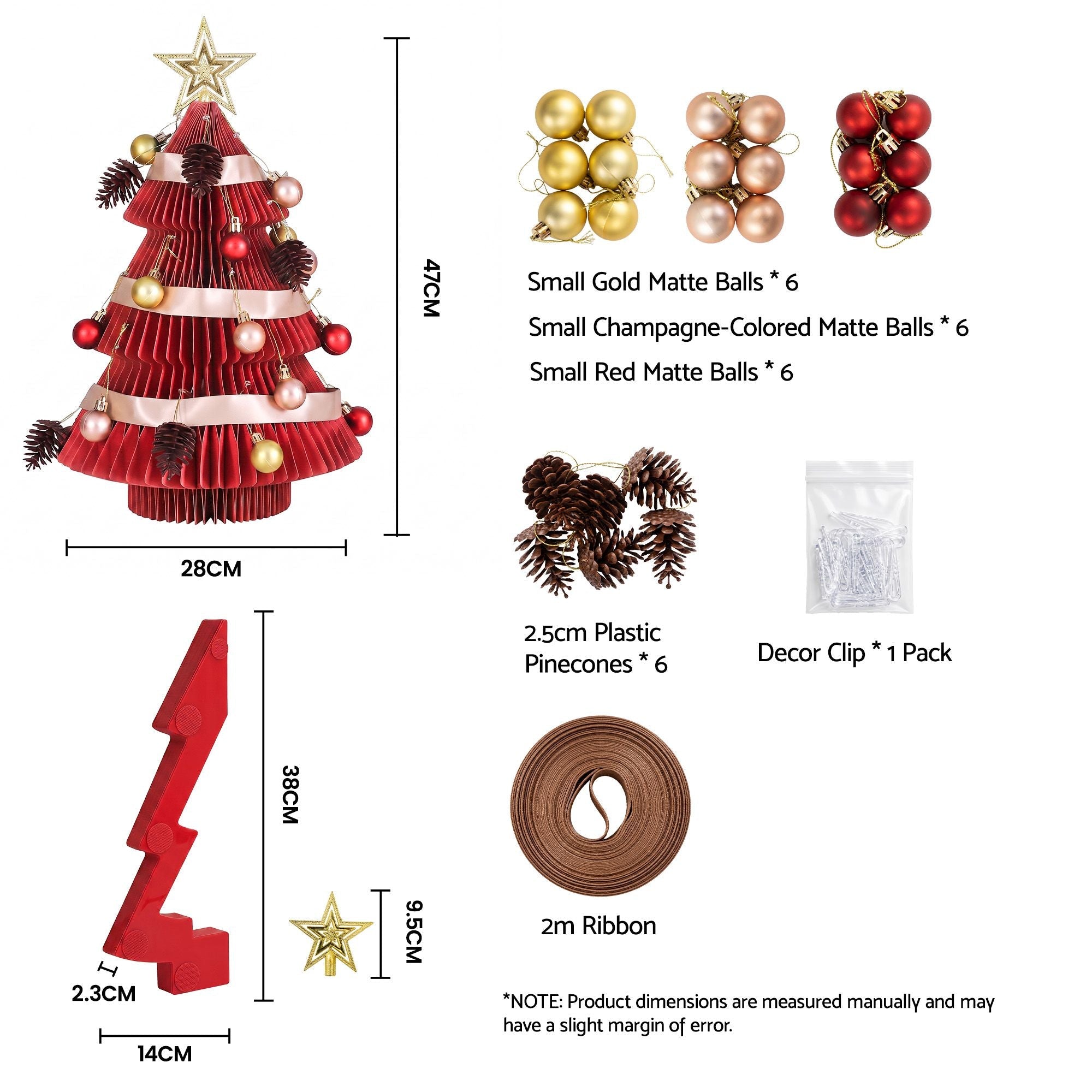 Paper Christmas Tree 47CM w/ Star Topper Xmas Decoration Tabletop Red DIY Ornament Set - Occasions > Christmas > Christmas Trees - Rivercity House & Home Co. (ABN 18 642 972 209) - Affordable Modern Furniture Australia