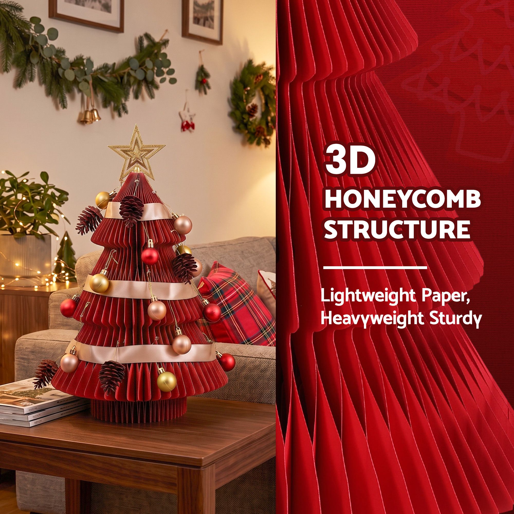 Paper Christmas Tree 47CM w/ Star Topper Xmas Decoration Tabletop Red DIY Ornament Set - Occasions > Christmas > Christmas Trees - Rivercity House & Home Co. (ABN 18 642 972 209) - Affordable Modern Furniture Australia