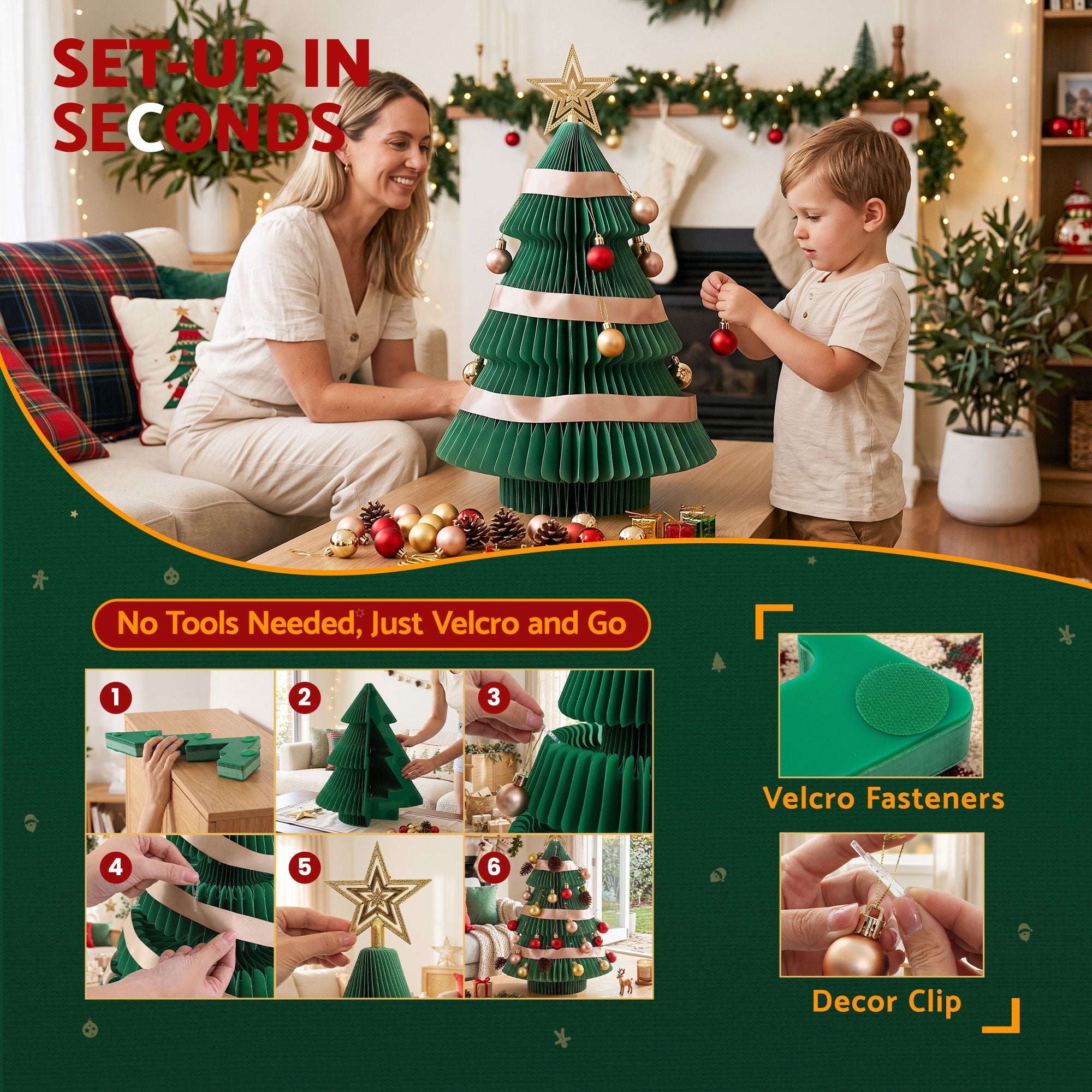 Paper Christmas Tree 61CM w/ Star Topper Xmas Decor Tabletop Green DIY Ornament Set - Occasions > Christmas > Christmas Trees - Rivercity House & Home Co. (ABN 18 642 972 209) - Affordable Modern Furniture Australia