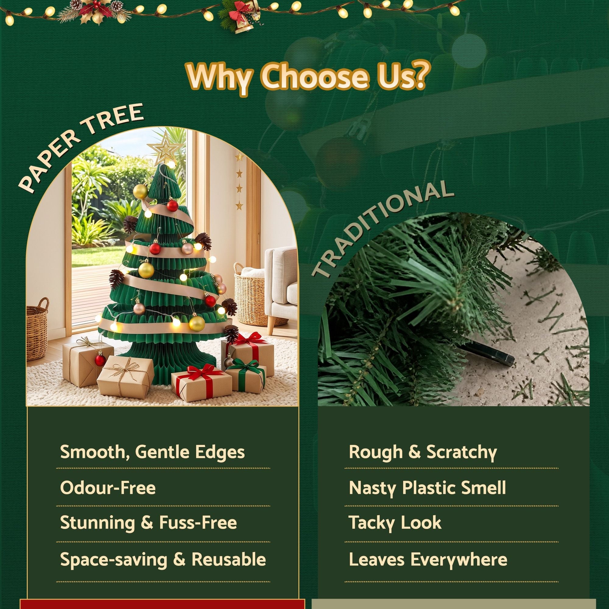 Paper Christmas Tree 62CM w/ Star Topper LEDs Xmas Decorations Kit Home Office Green - Occasions > Christmas > Christmas Trees - Rivercity House & Home Co. (ABN 18 642 972 209) - Affordable Modern Furniture Australia