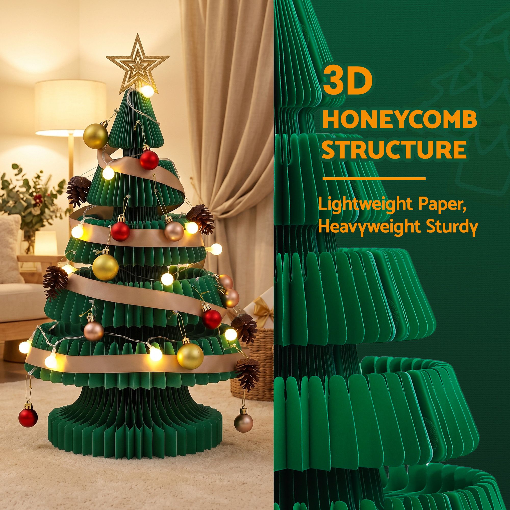 Paper Christmas Tree 62CM w/ Star Topper LEDs Xmas Decorations Kit Home Office Green - Occasions > Christmas > Christmas Trees - Rivercity House & Home Co. (ABN 18 642 972 209) - Affordable Modern Furniture Australia