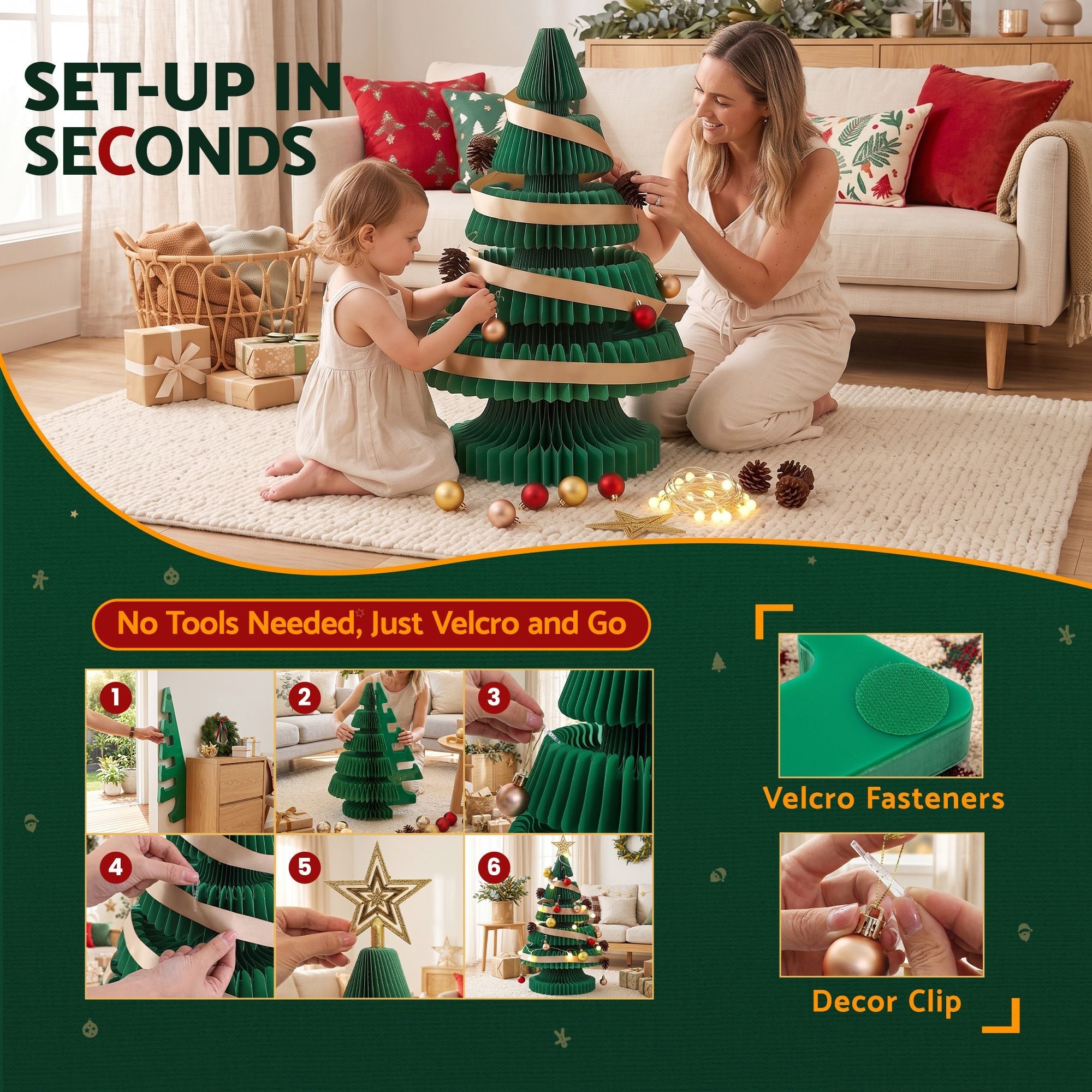 Paper Christmas Tree 62CM w/ Star Topper LEDs Xmas Decorations Kit Home Office Green - Occasions > Christmas > Christmas Trees - Rivercity House & Home Co. (ABN 18 642 972 209) - Affordable Modern Furniture Australia