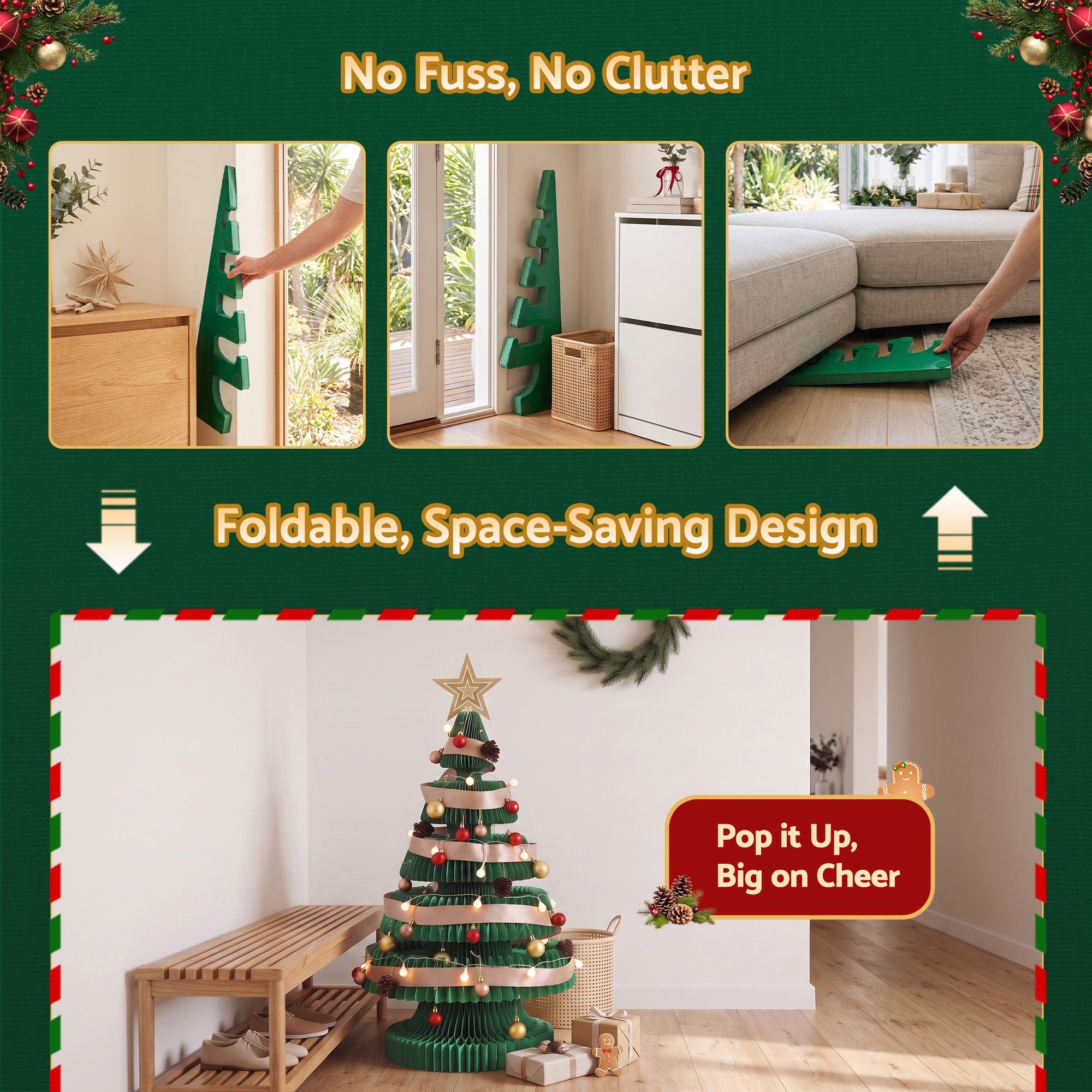 Paper Christmas Tree 87CM w/ Star Topper LEDs Xmas Decorations Kit Home Office Green - Occasions > Christmas > Christmas Trees - Rivercity House & Home Co. (ABN 18 642 972 209) - Affordable Modern Furniture Australia