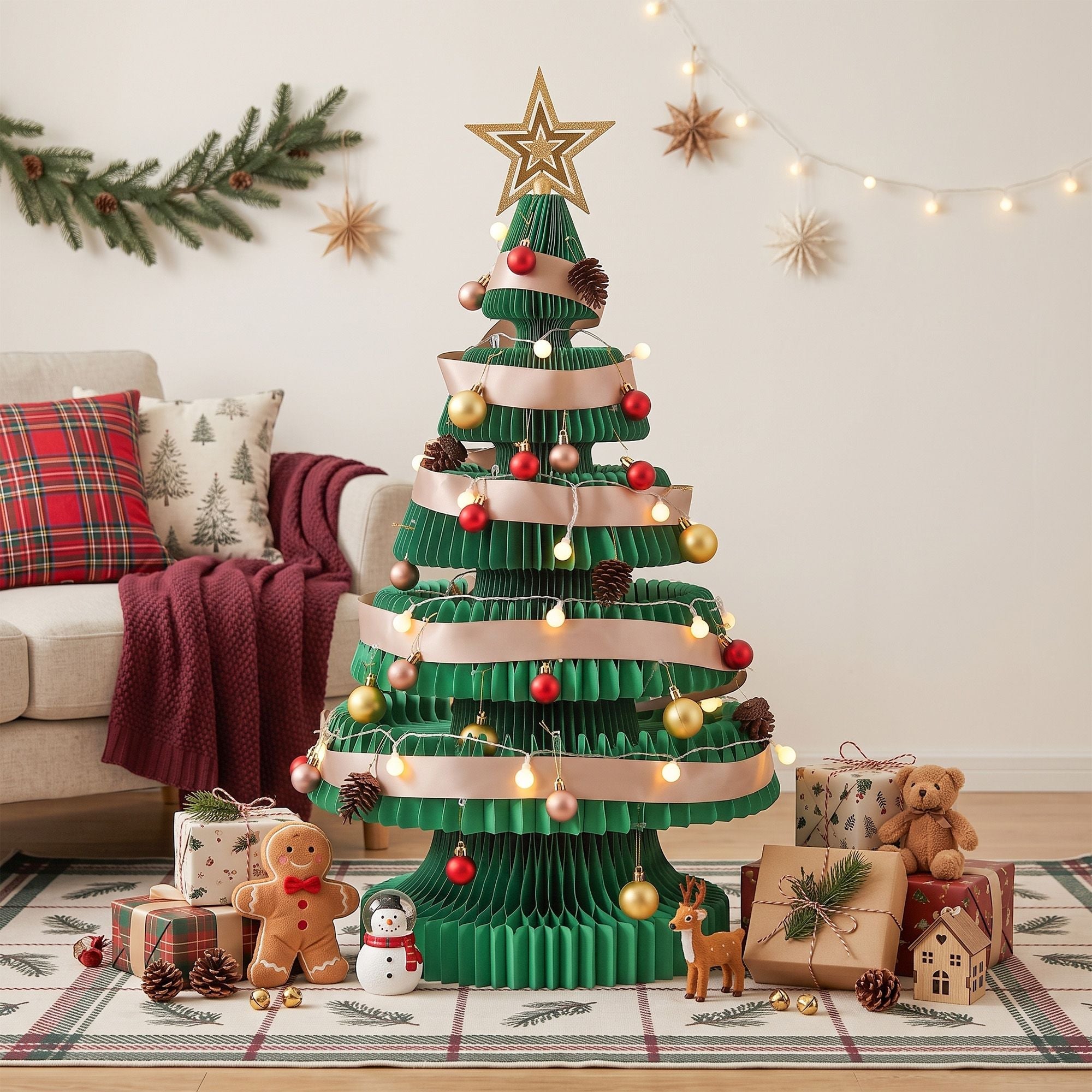 Paper Christmas Tree 87CM w/ Star Topper LEDs Xmas Decorations Kit Home Office Green - Occasions > Christmas > Christmas Trees - Rivercity House & Home Co. (ABN 18 642 972 209) - Affordable Modern Furniture Australia