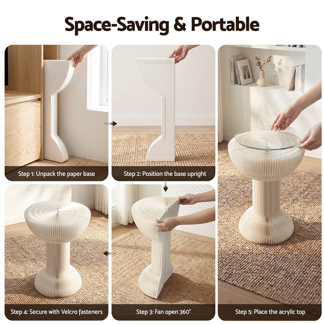 Paper End Table Honeycomb Coffee Table Foldable Round Bedside Side Table White 40x55cm - Furniture > Living Room > Coffee Tables - Rivercity House & Home Co. (ABN 18 642 972 209) - Affordable Modern Furniture Australia