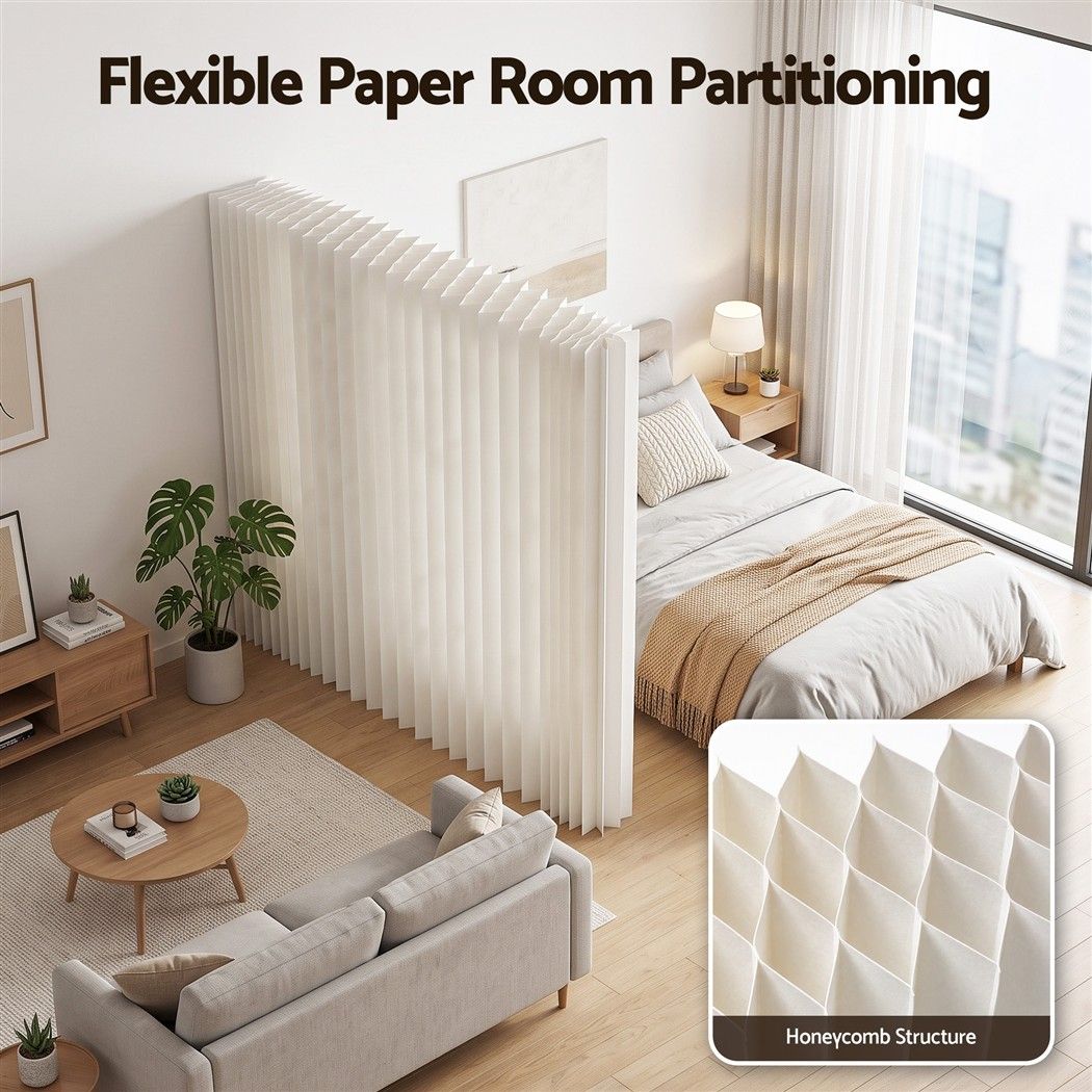 Paper Room Divider Folding Partition Screen Honeycomb Privacy Screen Freestanding 150cm White - Furniture > Bedroom > Room Dividers - Rivercity House & Home Co. (ABN 18 642 972 209) - Affordable Modern Furniture Australia