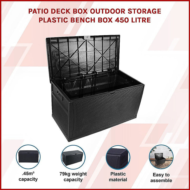 Patio Deck Box Outdoor Storage Plastic Bench Box 450 Litre - Rivercity House & Home Co. (ABN 18 642 972 209) - Affordable Modern Furniture Australia