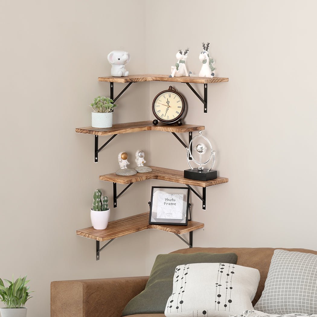 Paulownia Wood DIY Corner Floating Shelf Set of 4 - Natural - Rivercity House & Home Co. (ABN 18 642 972 209) - Affordable Modern Furniture Australia