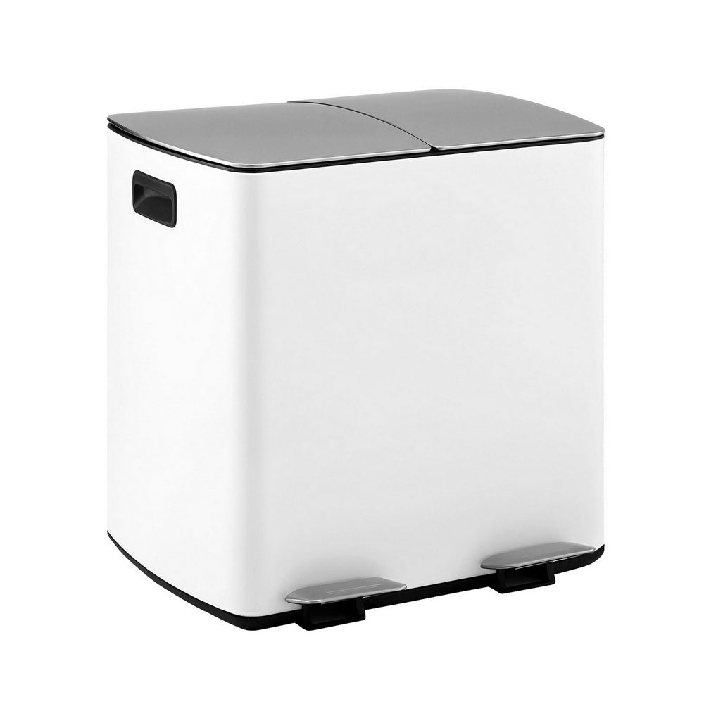 Pedal Bins Rubbish Bin Dual Compartment Waste Recycle Dustbins 40L White - Home & Garden > Kitchen Bins > Pedal Bins - Rivercity House & Home Co. (ABN 18 642 972 209) - Affordable Modern Furniture Australia