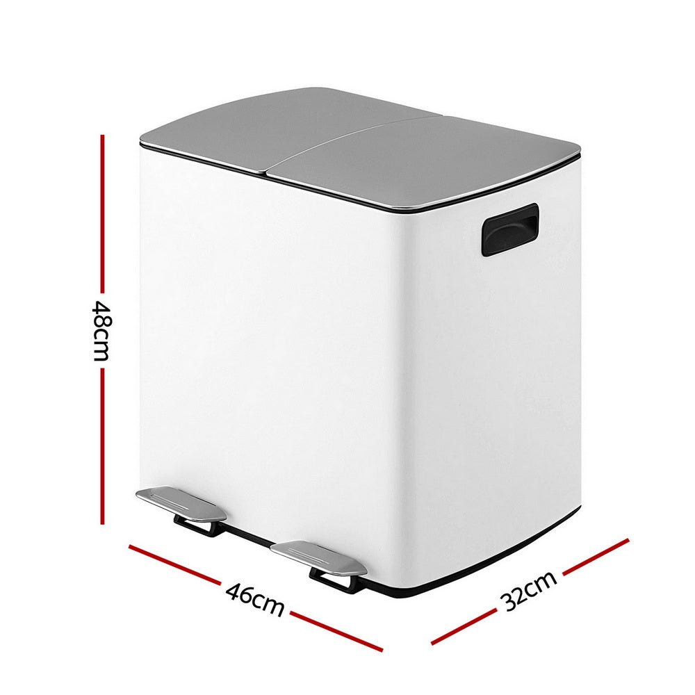 Pedal Bins Rubbish Bin Dual Compartment Waste Recycle Dustbins 40L White - Home & Garden > Kitchen Bins > Pedal Bins - Rivercity House & Home Co. (ABN 18 642 972 209) - Affordable Modern Furniture Australia