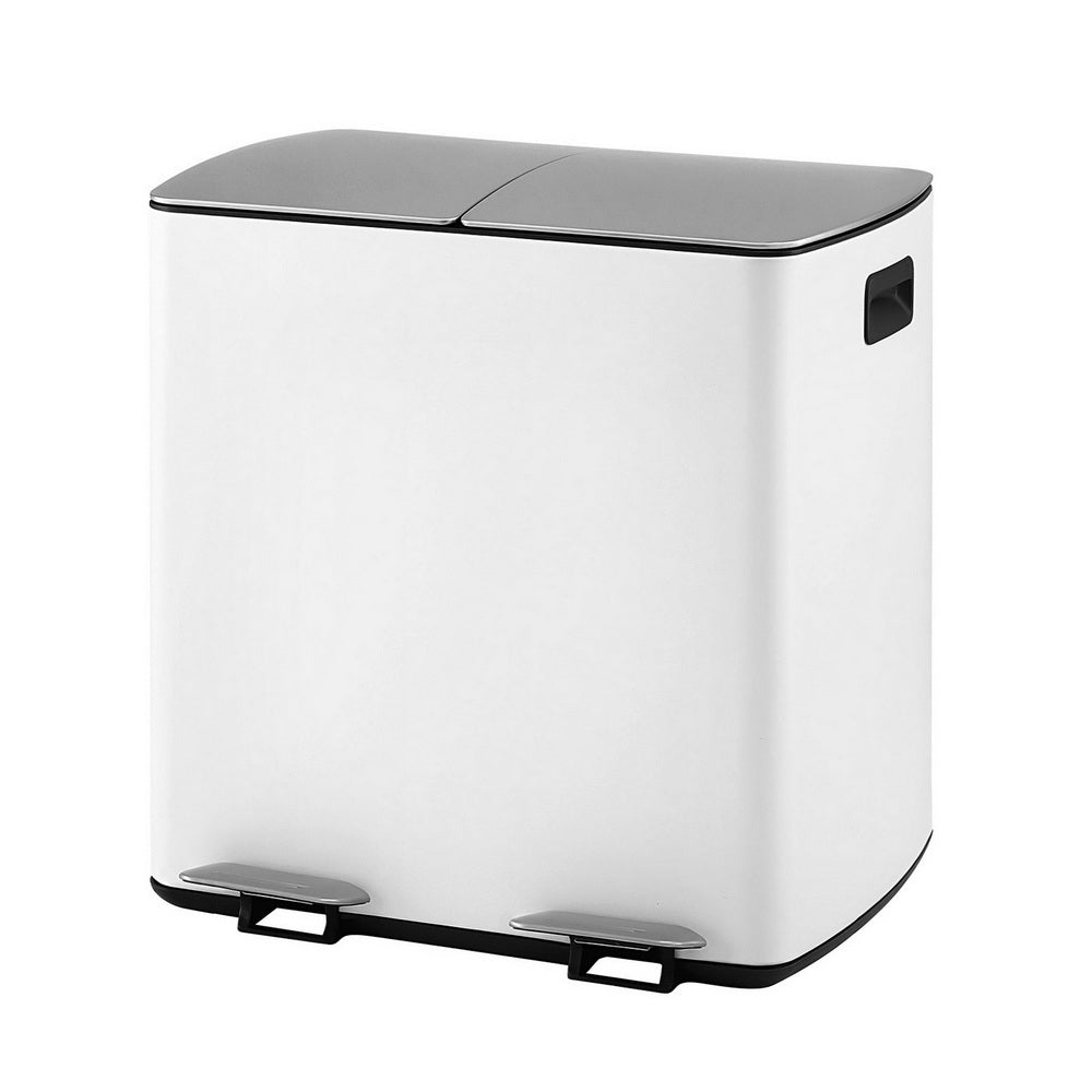 Pedal Bins Rubbish Bin Dual Compartment Waste Recycle Dustbins 40L White - Home & Garden > Kitchen Bins > Pedal Bins - Rivercity House & Home Co. (ABN 18 642 972 209) - Affordable Modern Furniture Australia
