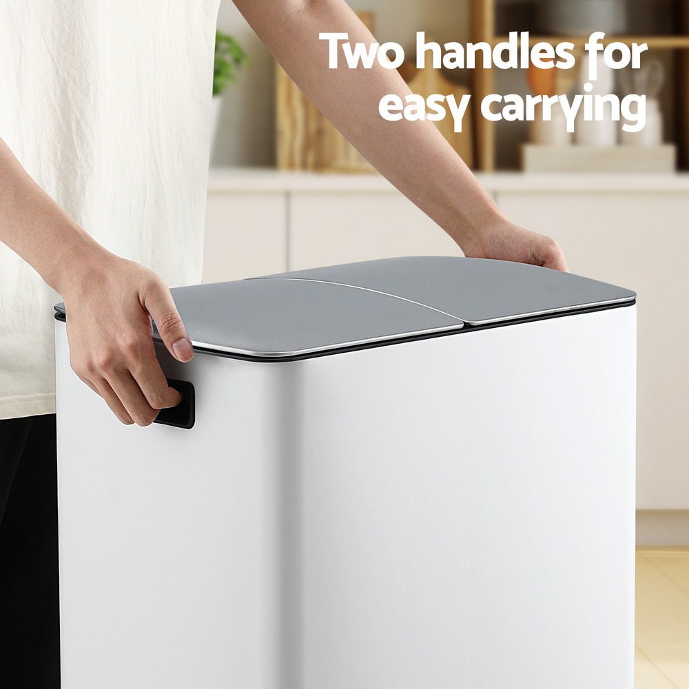 Pedal Bins Rubbish Bin Dual Compartment Waste Recycle Dustbins 40L White - Home & Garden > Kitchen Bins > Pedal Bins - Rivercity House & Home Co. (ABN 18 642 972 209) - Affordable Modern Furniture Australia