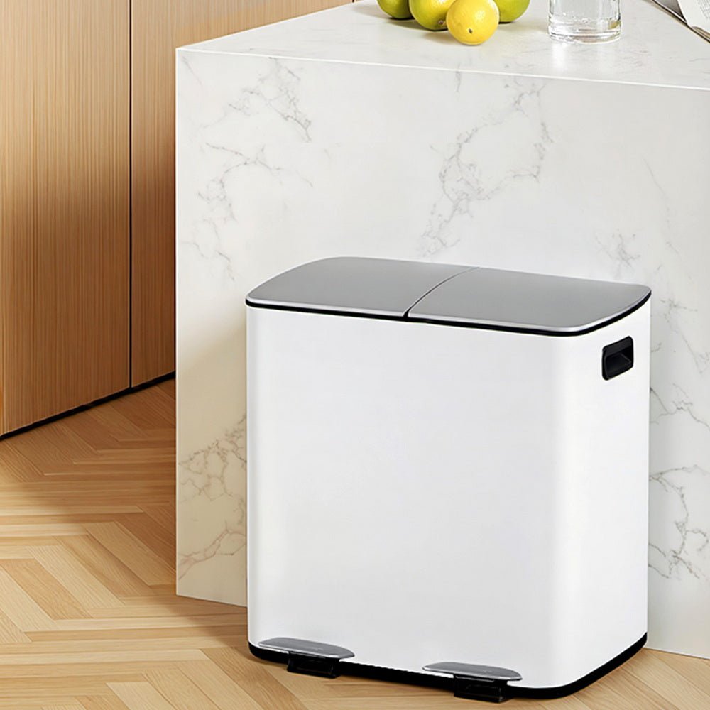 Pedal Bins Rubbish Bin Dual Compartment Waste Recycle Dustbins 40L White - Home & Garden > Kitchen Bins > Pedal Bins - Rivercity House & Home Co. (ABN 18 642 972 209) - Affordable Modern Furniture Australia