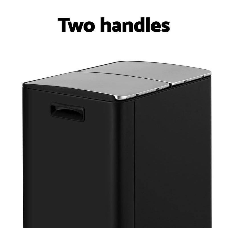 Pedal Bins Rubbish Bin Dual Compartment Waste Recycle Dustbins 60L Black - Home & Garden > Kitchen Bins - Rivercity House & Home Co. (ABN 18 642 972 209) - Affordable Modern Furniture Australia