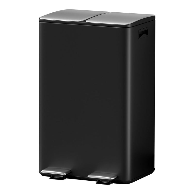 Pedal Bins Rubbish Bin Dual Compartment Waste Recycle Dustbins 60L Black - Home & Garden > Kitchen Bins - Rivercity House & Home Co. (ABN 18 642 972 209) - Affordable Modern Furniture Australia