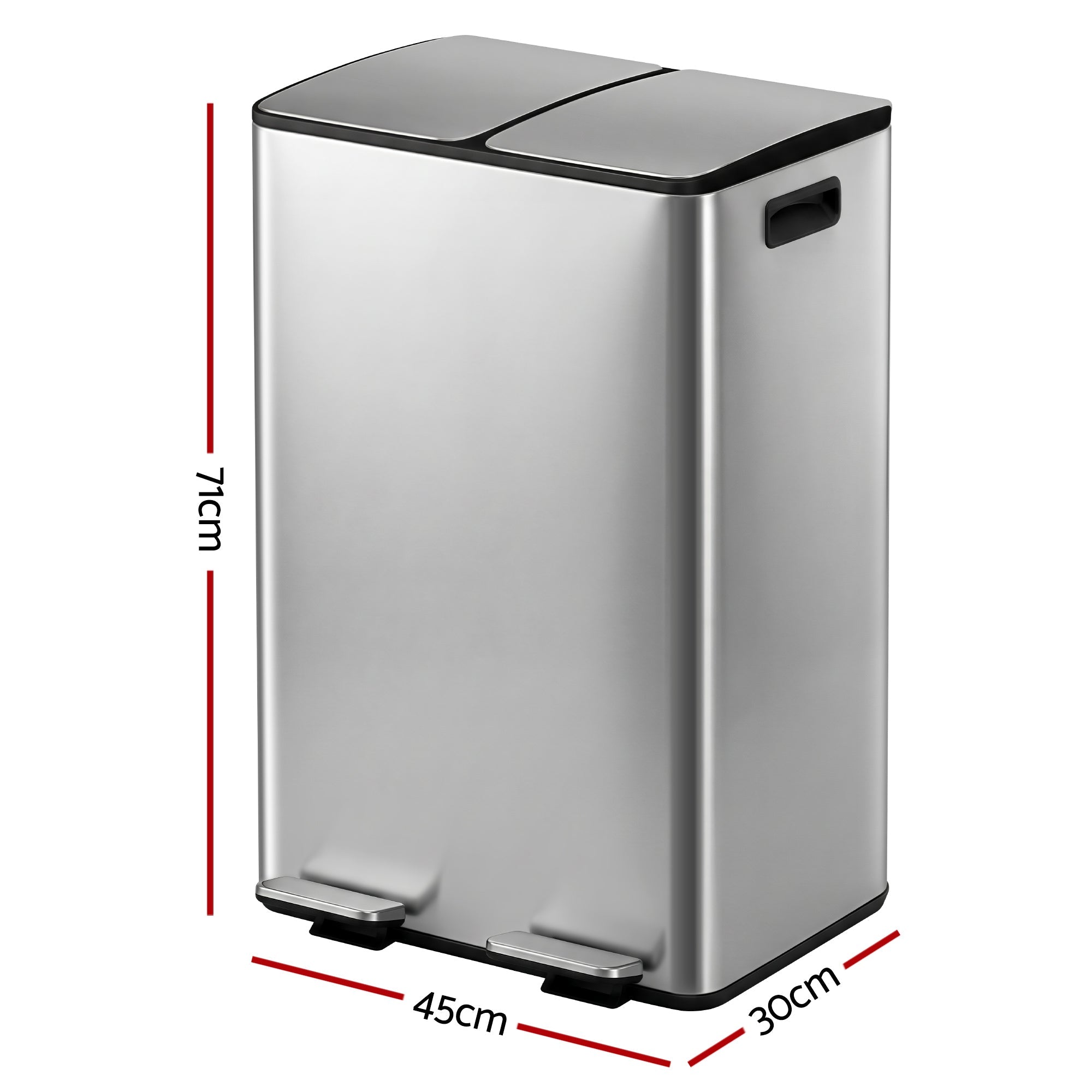 Pedal Bins Rubbish Bin Dual Compartment Waste Recycle Dustbins 60L Silver - Home & Garden > Kitchen Bins > Pedal Bins - Rivercity House & Home Co. (ABN 18 642 972 209) - Affordable Modern Furniture Australia