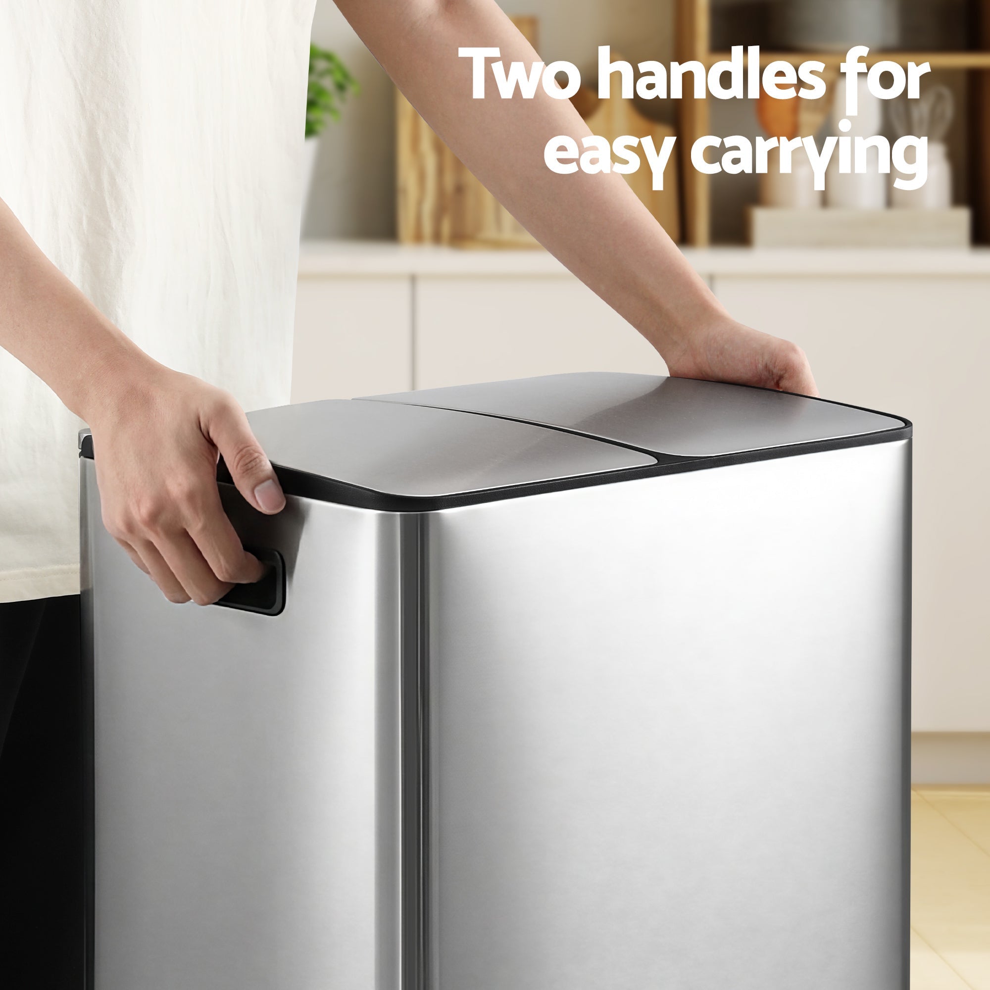 Pedal Bins Rubbish Bin Dual Compartment Waste Recycle Dustbins 60L Silver - Home & Garden > Kitchen Bins > Pedal Bins - Rivercity House & Home Co. (ABN 18 642 972 209) - Affordable Modern Furniture Australia