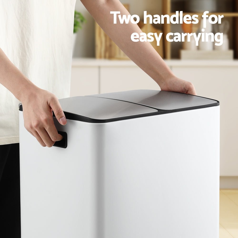 Pedal Bins Rubbish Bin Dual Compartment Waste Recycle Dustbins 60L White - Home & Garden > Kitchen Bins > Pedal Bins - Rivercity House & Home Co. (ABN 18 642 972 209) - Affordable Modern Furniture Australia