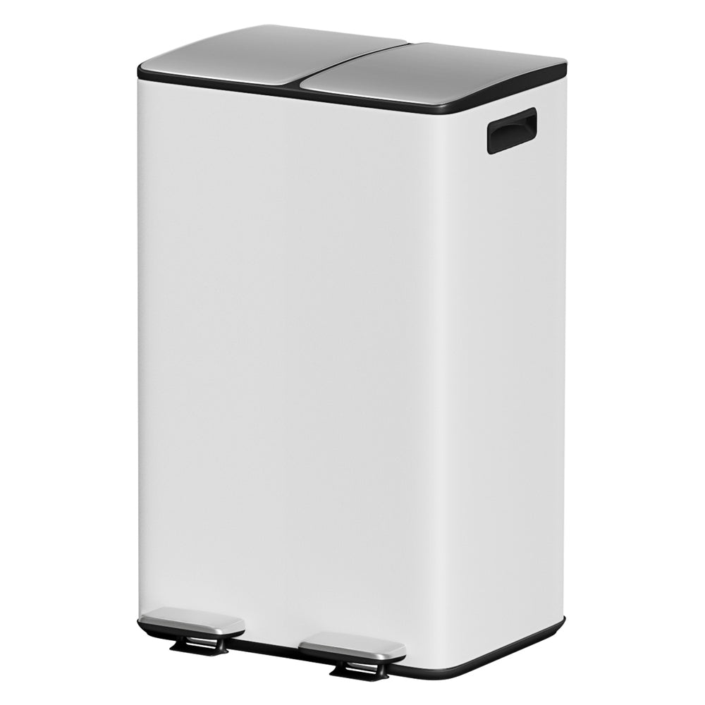 Pedal Bins Rubbish Bin Dual Compartment Waste Recycle Dustbins 60L White - Home & Garden > Kitchen Bins > Pedal Bins - Rivercity House & Home Co. (ABN 18 642 972 209) - Affordable Modern Furniture Australia