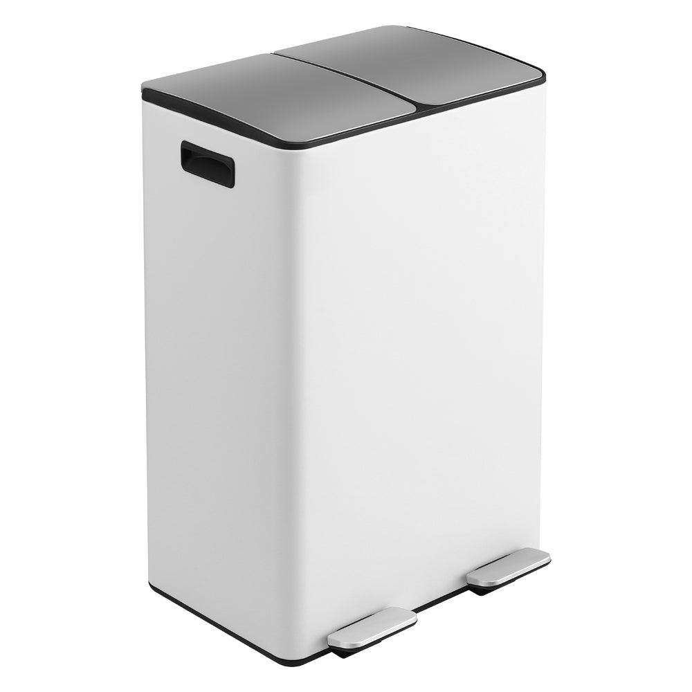 Pedal Bins Rubbish Bin Dual Compartment Waste Recycle Dustbins 60L White - Home & Garden > Kitchen Bins > Pedal Bins - Rivercity House & Home Co. (ABN 18 642 972 209) - Affordable Modern Furniture Australia