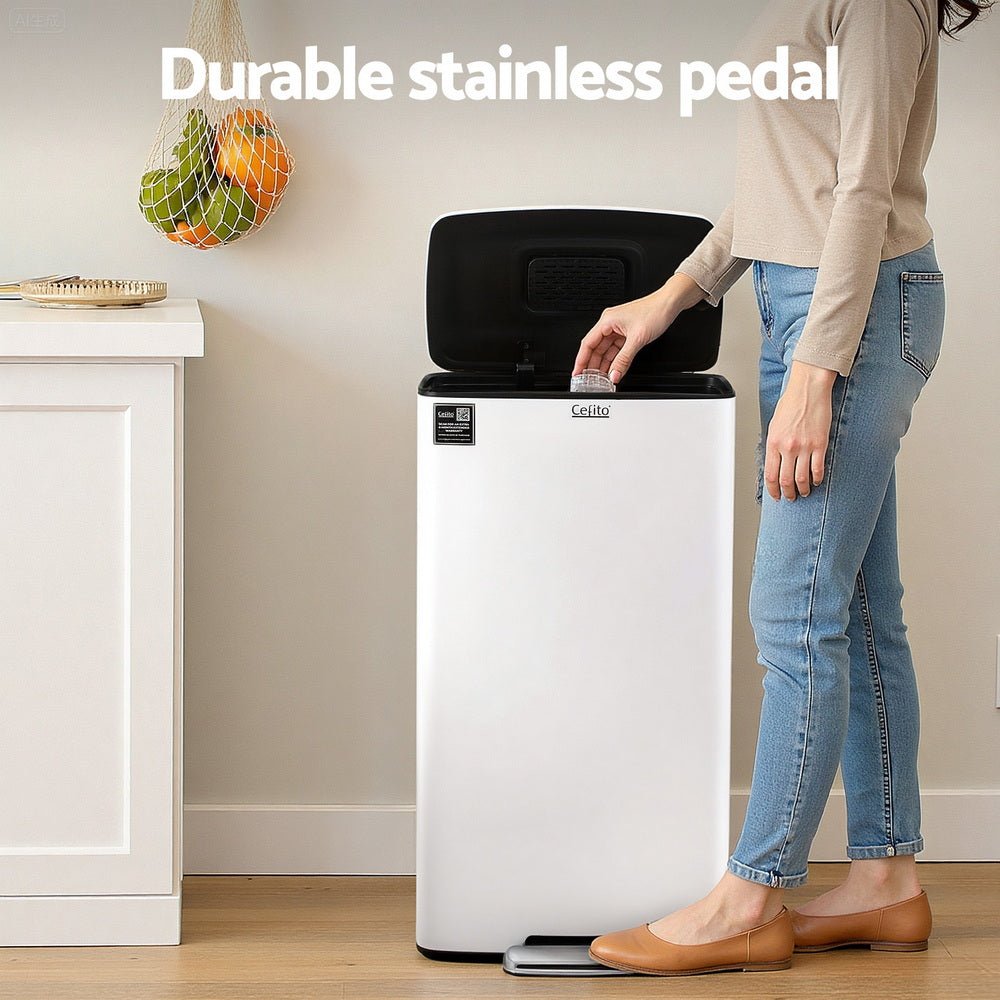 Pedal Bins Rubbish Bin Waste Recycle Dustbins Kitchen Trash Can 40L White - Home & Garden > Kitchen Bins > Pedal Bins - Rivercity House & Home Co. (ABN 18 642 972 209) - Affordable Modern Furniture Australia