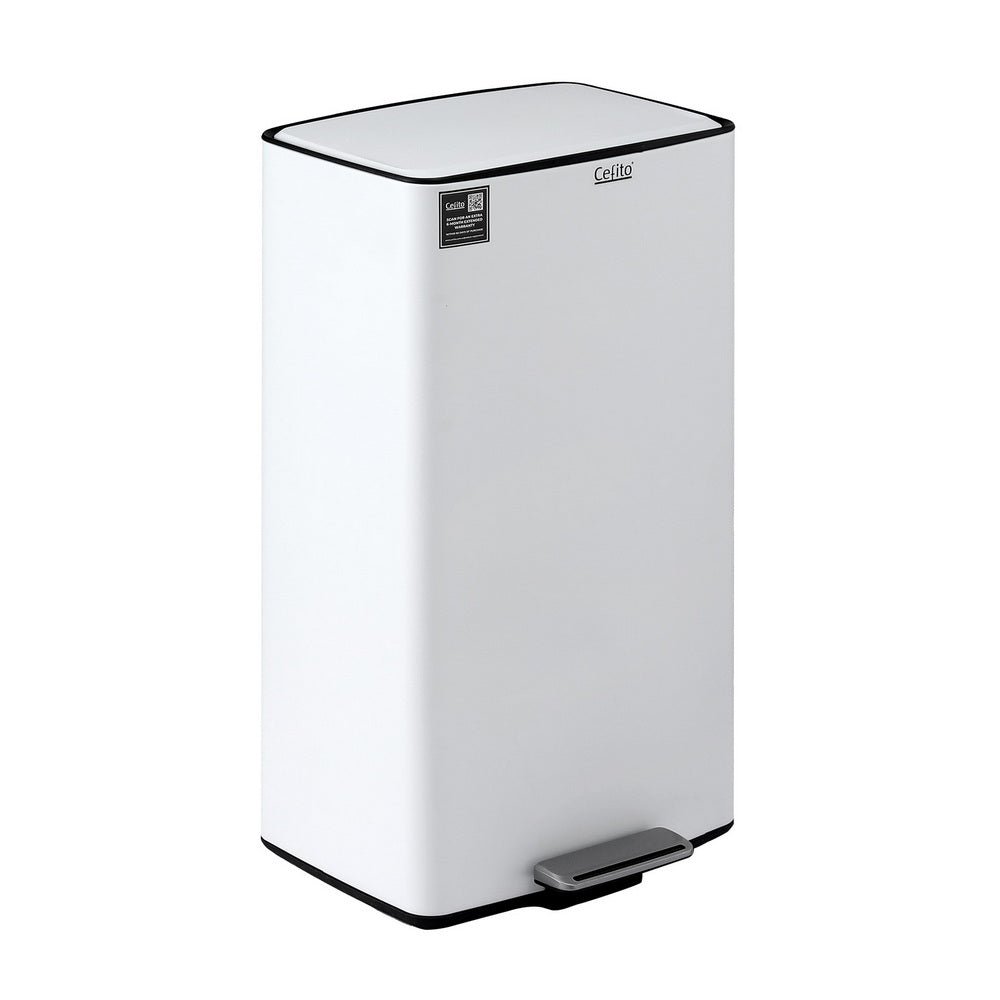 Pedal Bins Rubbish Bin Waste Recycle Dustbins Kitchen Trash Can 40L White - Home & Garden > Kitchen Bins > Pedal Bins - Rivercity House & Home Co. (ABN 18 642 972 209) - Affordable Modern Furniture Australia