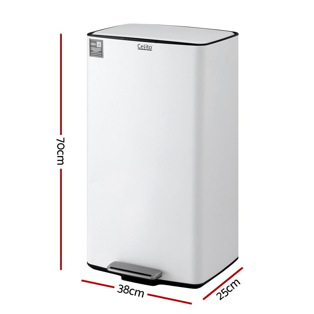 Pedal Bins Rubbish Bin Waste Recycle Dustbins Kitchen Trash Can 40L White - Home & Garden > Kitchen Bins > Pedal Bins - Rivercity House & Home Co. (ABN 18 642 972 209) - Affordable Modern Furniture Australia