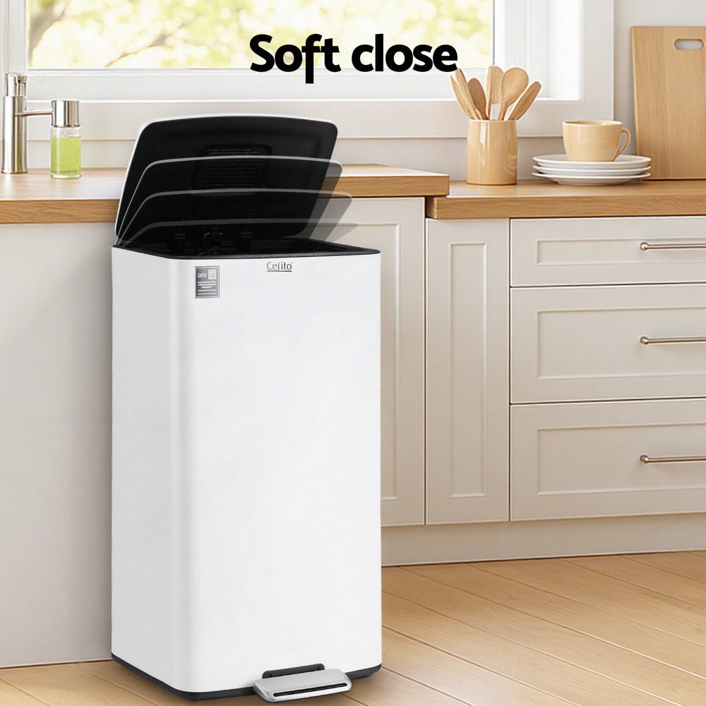 Pedal Bins Rubbish Bin Waste Recycle Dustbins Kitchen Trash Can 40L White - Home & Garden > Kitchen Bins > Pedal Bins - Rivercity House & Home Co. (ABN 18 642 972 209) - Affordable Modern Furniture Australia
