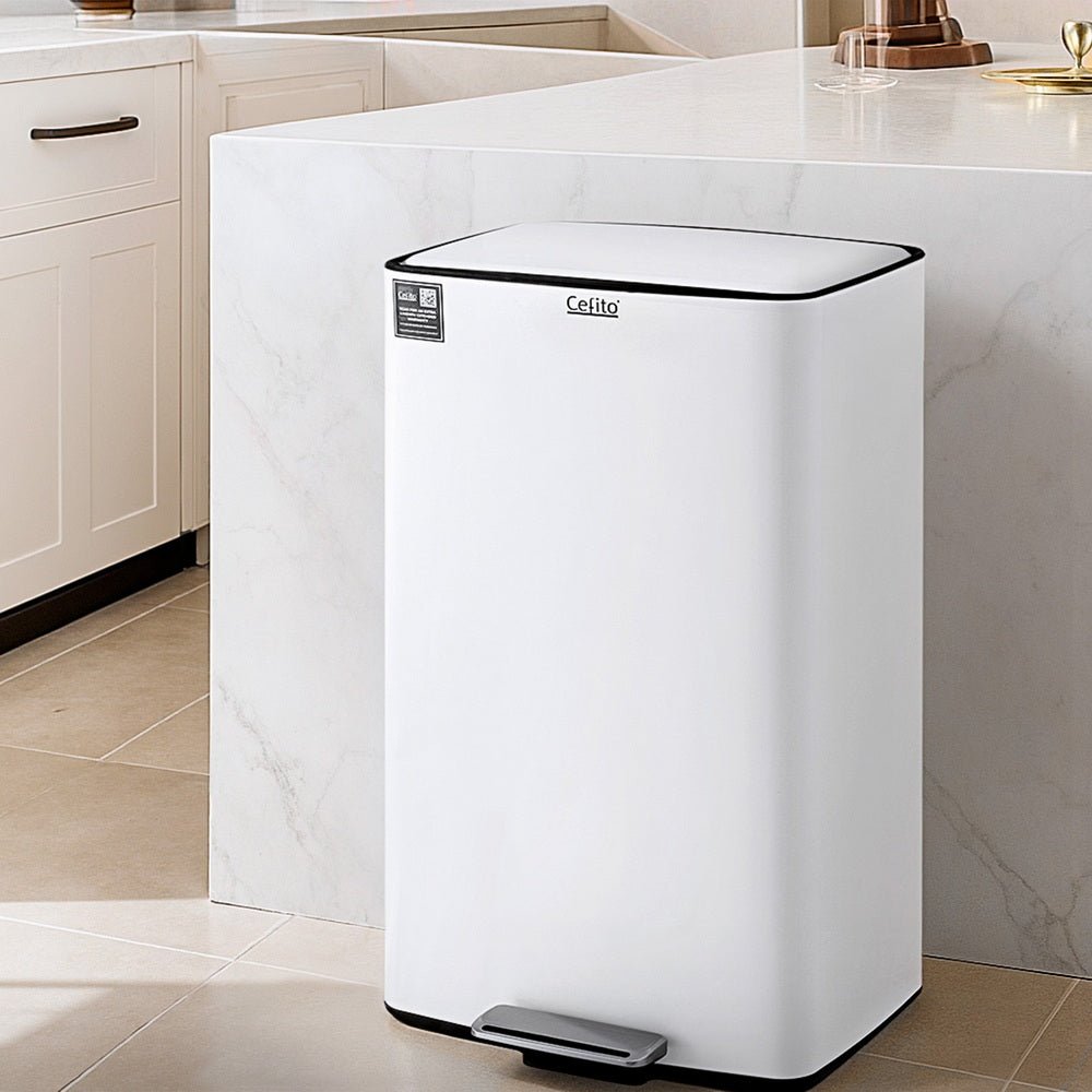 Pedal Bins Rubbish Bin Waste Recycle Dustbins Kitchen Trash Can 40L White - Home & Garden > Kitchen Bins > Pedal Bins - Rivercity House & Home Co. (ABN 18 642 972 209) - Affordable Modern Furniture Australia