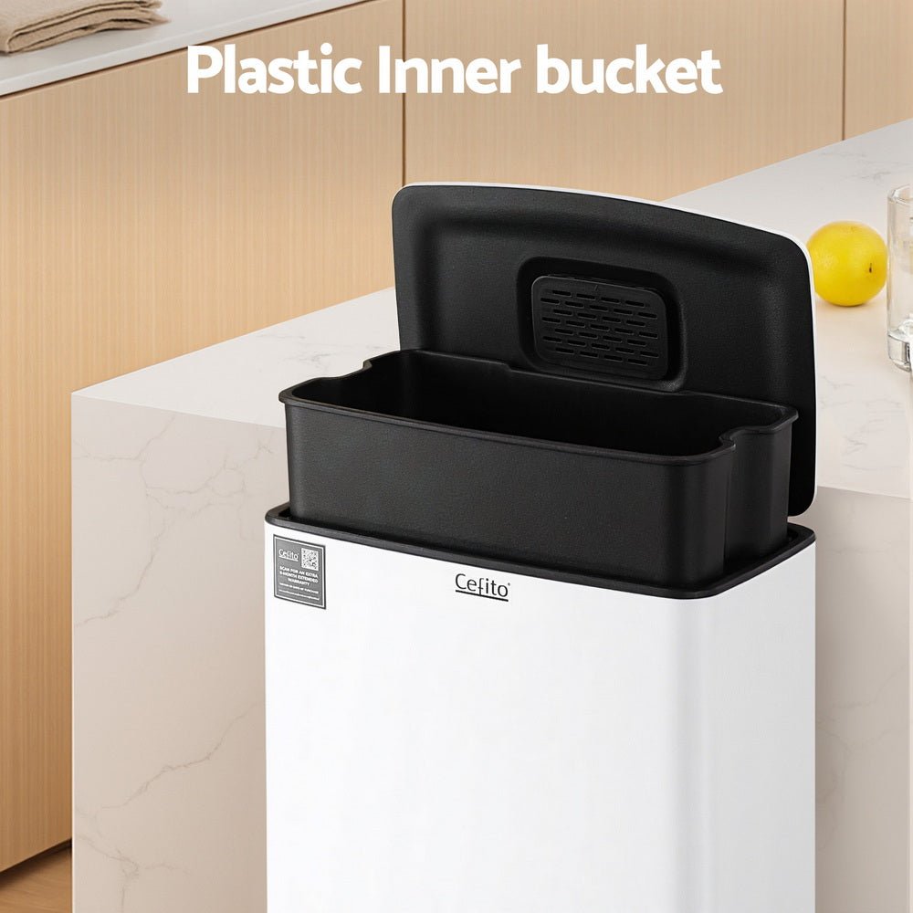 Pedal Bins Rubbish Bin Waste Recycle Dustbins Kitchen Trash Can 40L White - Home & Garden > Kitchen Bins > Pedal Bins - Rivercity House & Home Co. (ABN 18 642 972 209) - Affordable Modern Furniture Australia