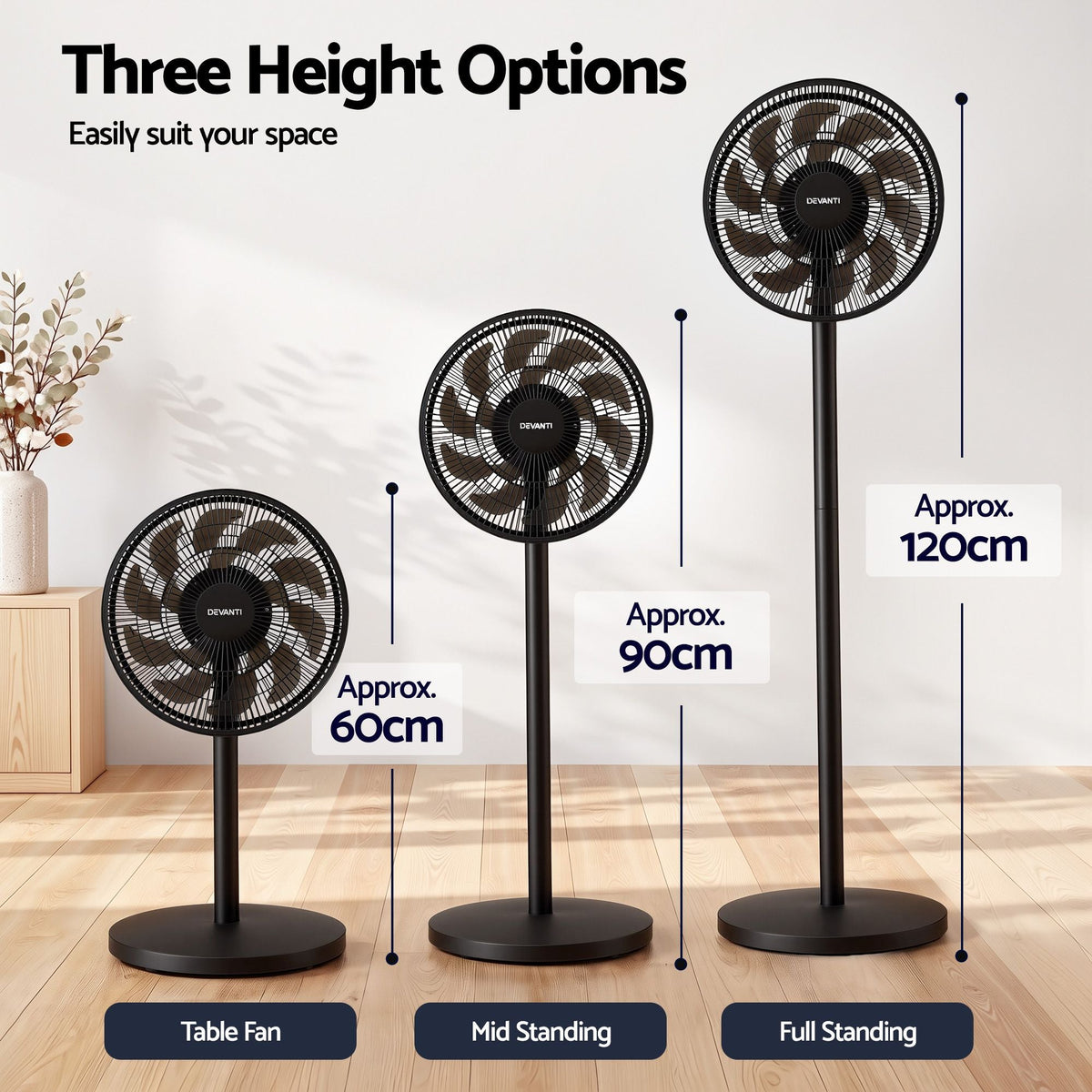 Pedestal Fan with Remote, 7 Speeds, 3 Heights, DC Motor - Black - Appliances > Fans > Portable Fans - Rivercity House & Home Co. (ABN 18 642 972 209) - Affordable Modern Furniture Australia