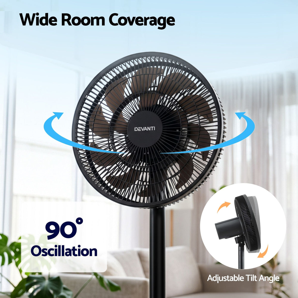 Pedestal Fan with Remote, 7 Speeds, 3 Heights, DC Motor - Black - Appliances > Fans > Portable Fans - Rivercity House & Home Co. (ABN 18 642 972 209) - Affordable Modern Furniture Australia