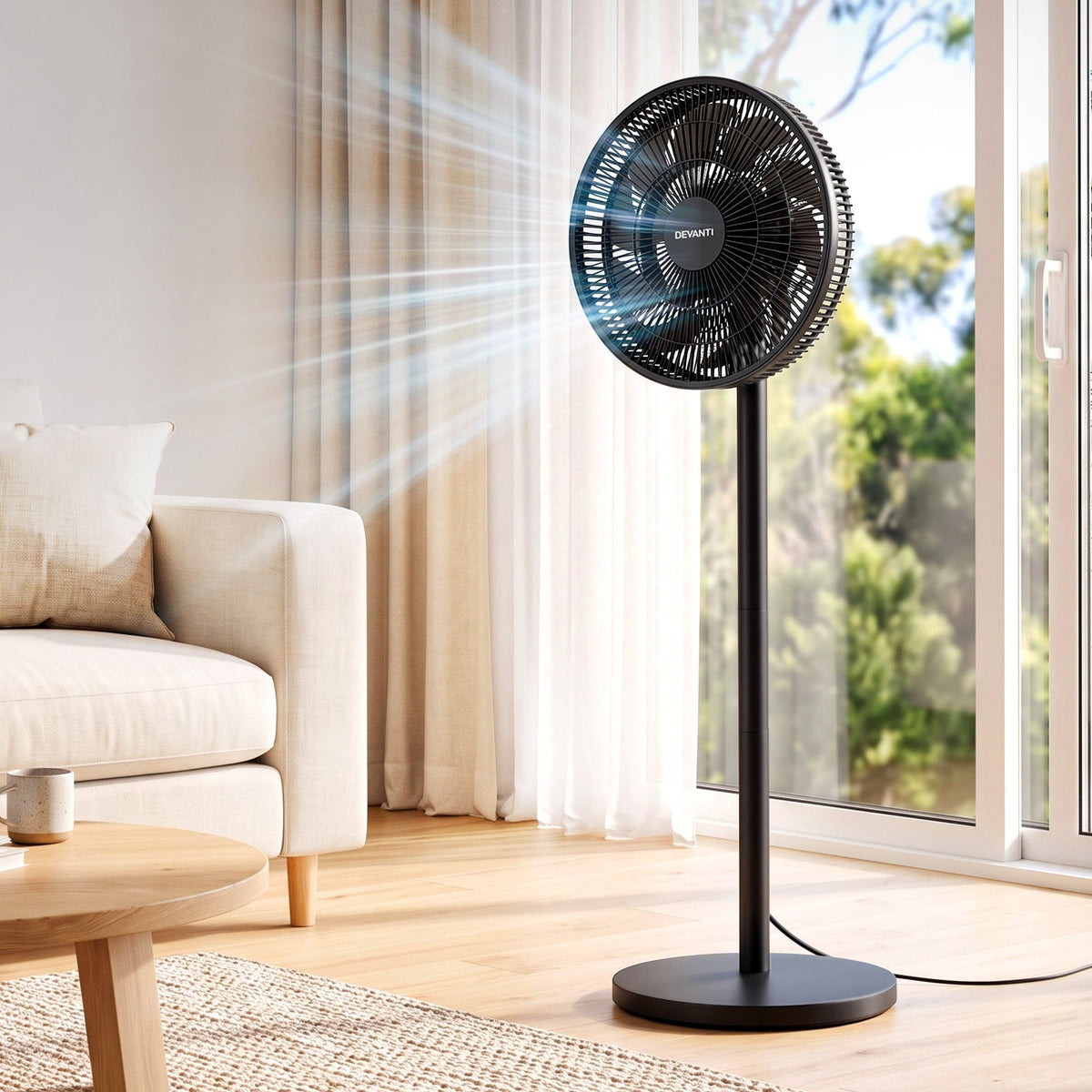 Pedestal Fan with Remote, 7 Speeds, 3 Heights, DC Motor - Black - Appliances > Fans > Portable Fans - Rivercity House & Home Co. (ABN 18 642 972 209) - Affordable Modern Furniture Australia