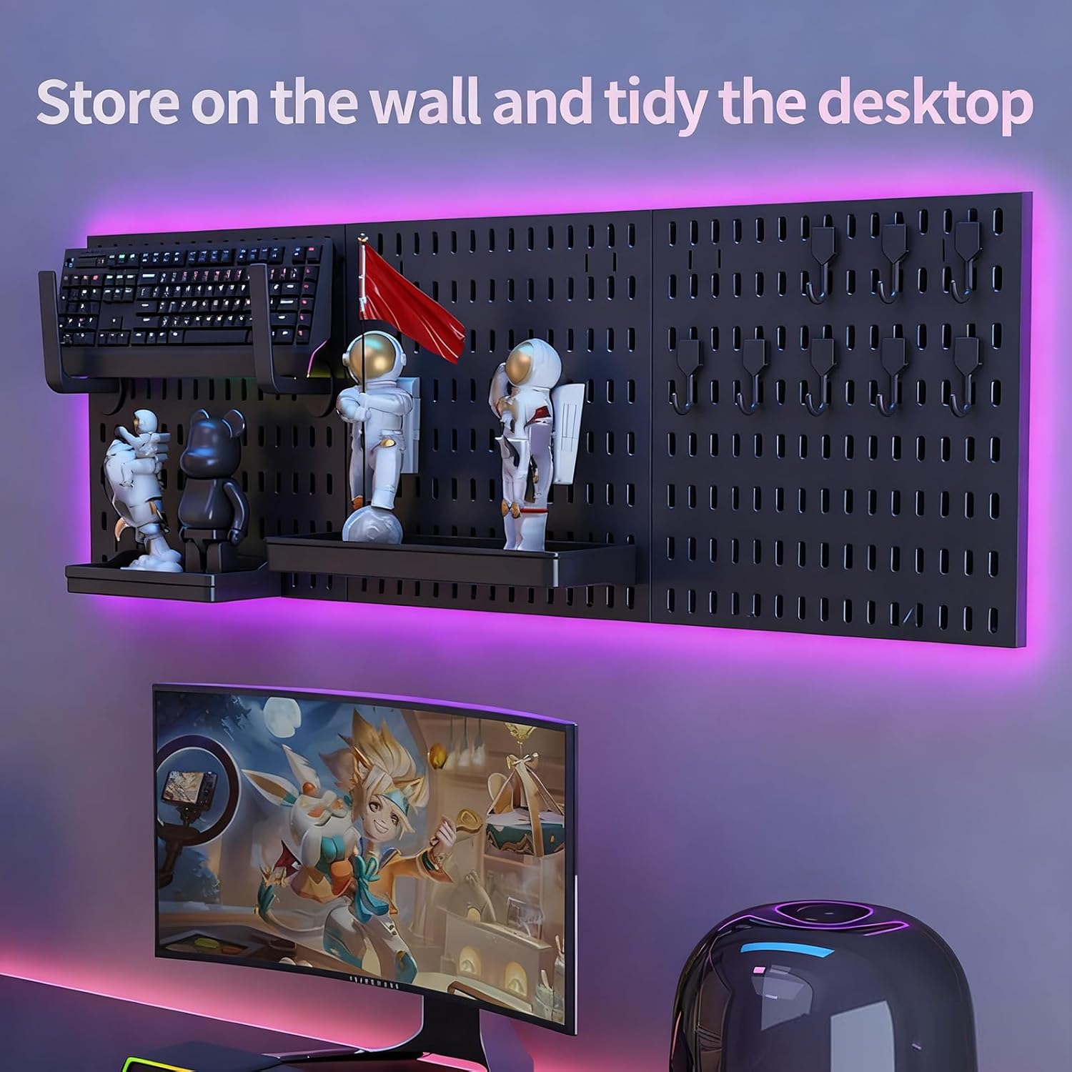 Pegboard Wall Organiser Kit with 3 Modular 30x30 cm Panels & 17 Accessories for Gaming, Office & Craft Storage - Black - Tools > Tools Storage > Wall Storage Racks - Rivercity House & Home Co. (ABN 18 642 972 209) - Affordable Modern Furniture Australia