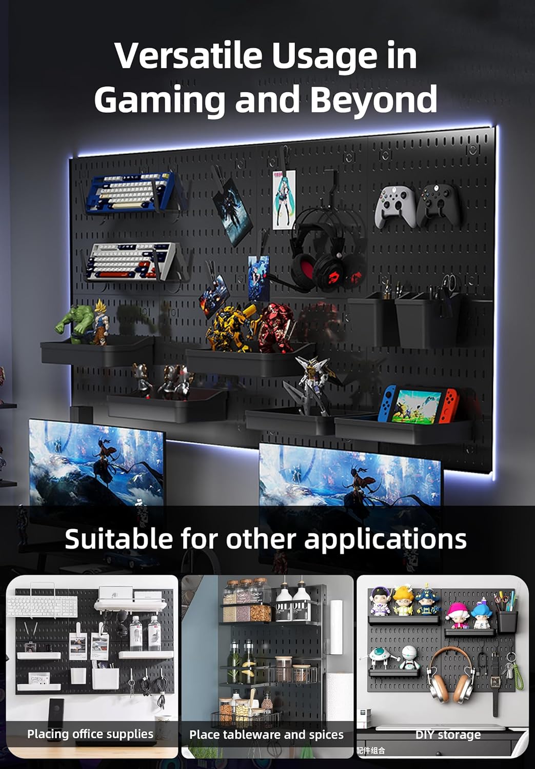 Pegboard Wall Organiser Kit with 3 Modular 30x30 cm Panels & 17 Accessories for Gaming, Office & Craft Storage - Black - Tools > Tools Storage > Wall Storage Racks - Rivercity House & Home Co. (ABN 18 642 972 209) - Affordable Modern Furniture Australia