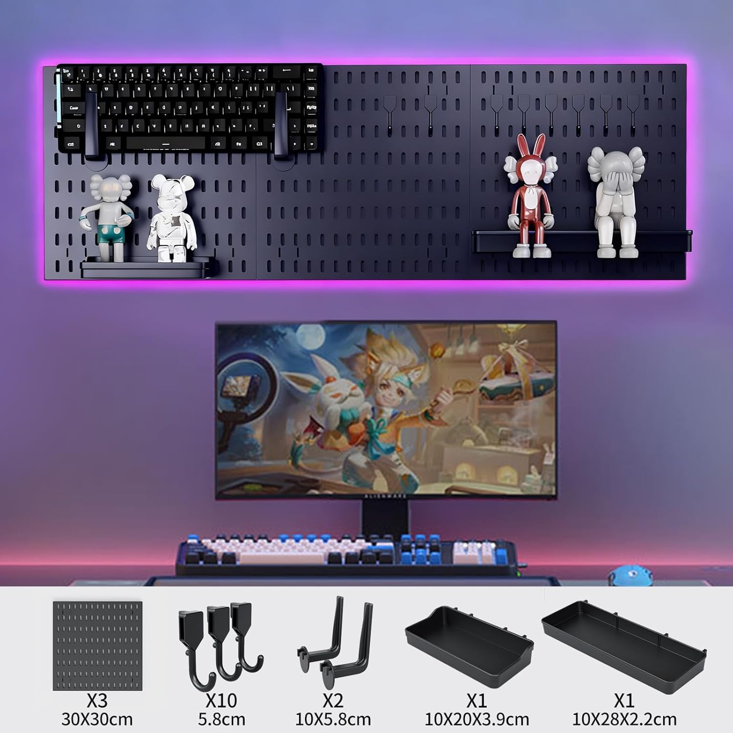 Pegboard Wall Organiser Kit with 3 Modular 30x30 cm Panels & 17 Accessories for Gaming, Office & Craft Storage - Black - Tools > Tools Storage > Wall Storage Racks - Rivercity House & Home Co. (ABN 18 642 972 209) - Affordable Modern Furniture Australia