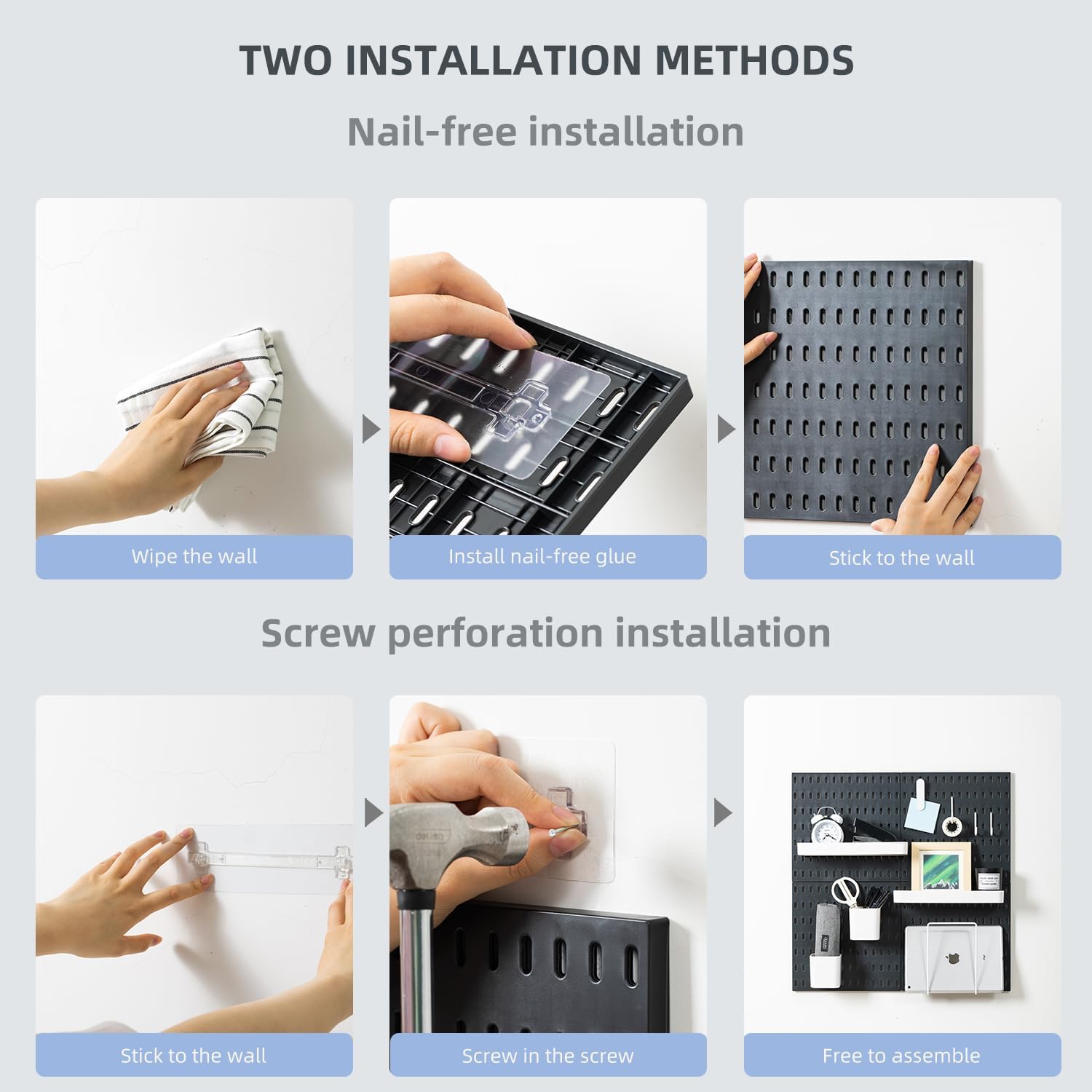 Pegboard Wall Organiser Kit with 3 Modular 30x30 cm Panels & 17 Accessories for Gaming, Office & Craft Storage - Black - Tools > Tools Storage > Wall Storage Racks - Rivercity House & Home Co. (ABN 18 642 972 209) - Affordable Modern Furniture Australia