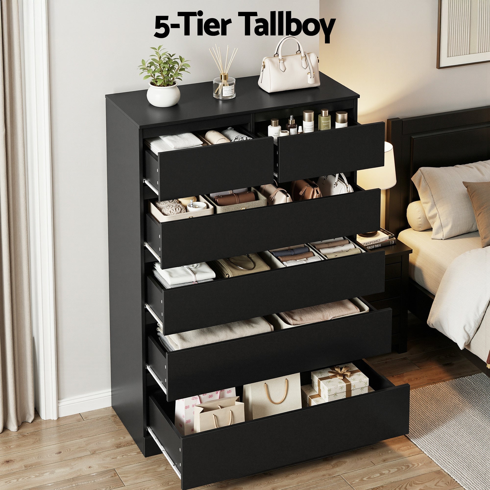 Pepe 6 - Drawer Tallboy Chest of Drawers - Black - Furniture > Bedroom > Dressers - Rivercity House & Home Co. (ABN 18 642 972 209) - Affordable Modern Furniture Australia