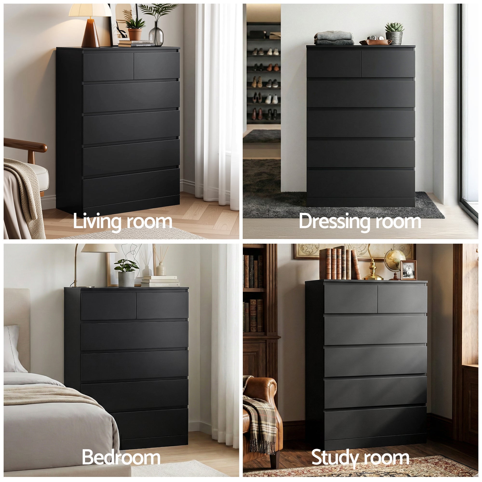 Pepe 6 - Drawer Tallboy Chest of Drawers - Black - Furniture > Bedroom > Dressers - Rivercity House & Home Co. (ABN 18 642 972 209) - Affordable Modern Furniture Australia